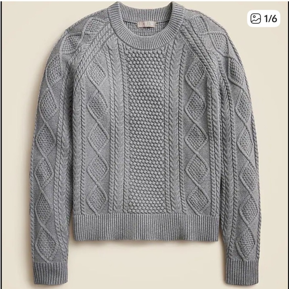J.Crew Cotton Cable Knit Sweater Size Medium Heathered Boulder